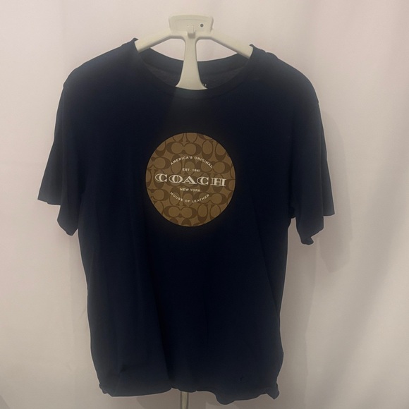 Coach Men's Dark Blue Tee with Brown Logo - Picture 1 of 4